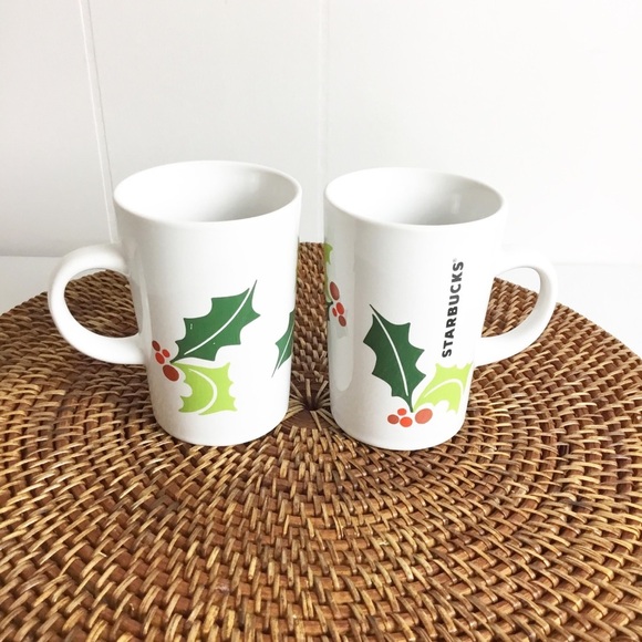 Starbucks Set Of 2 Holly Christmas Cups Mugs - Picture 2 of 6